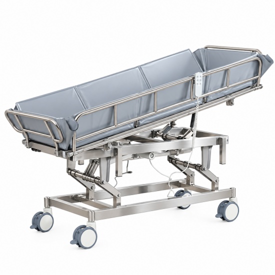 Electric Shower Bed for Bedridden Patients with Height Adjustment and Folding Rails
